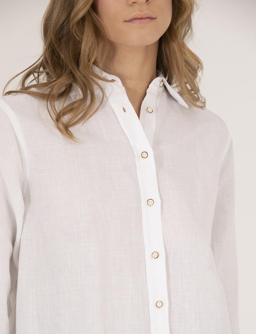 Beyaz Keten Karışımlı Gömlek