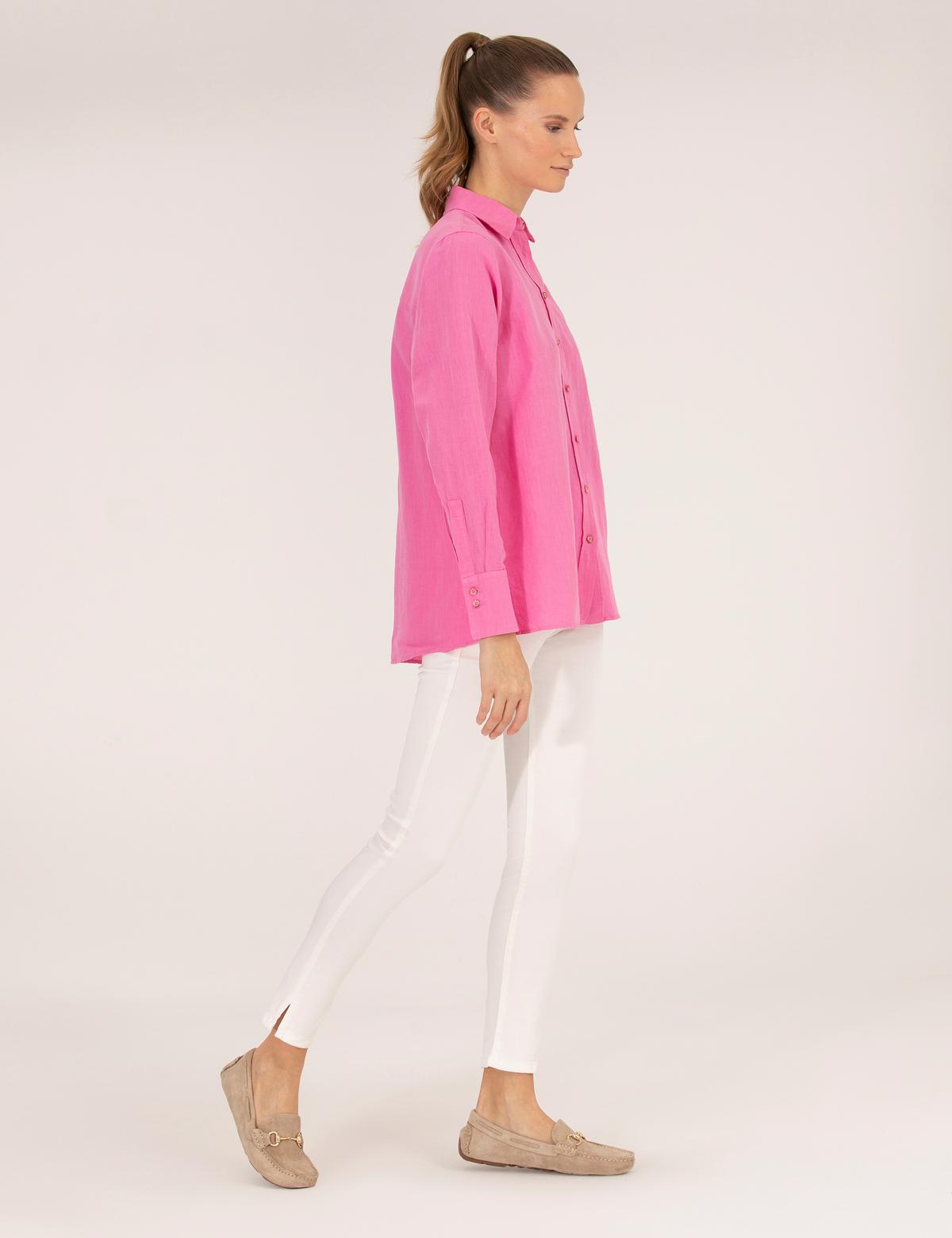 Pembe Keten Karışımlı Gömlek - 50262568027