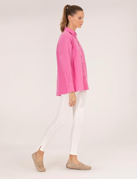Pembe Keten Karışımlı Gömlek - 50262568027