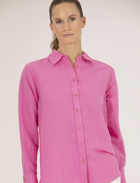 Pembe Keten Karışımlı Gömlek - 50262568027