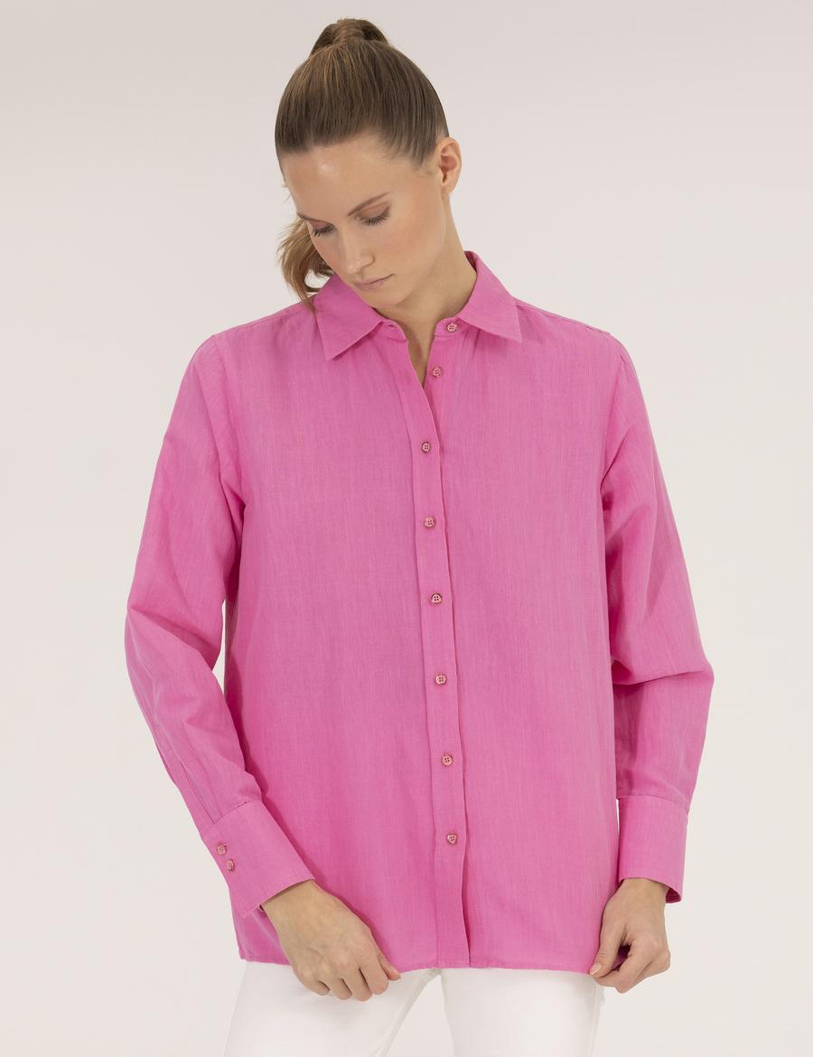 Pembe Keten Karışımlı Gömlek