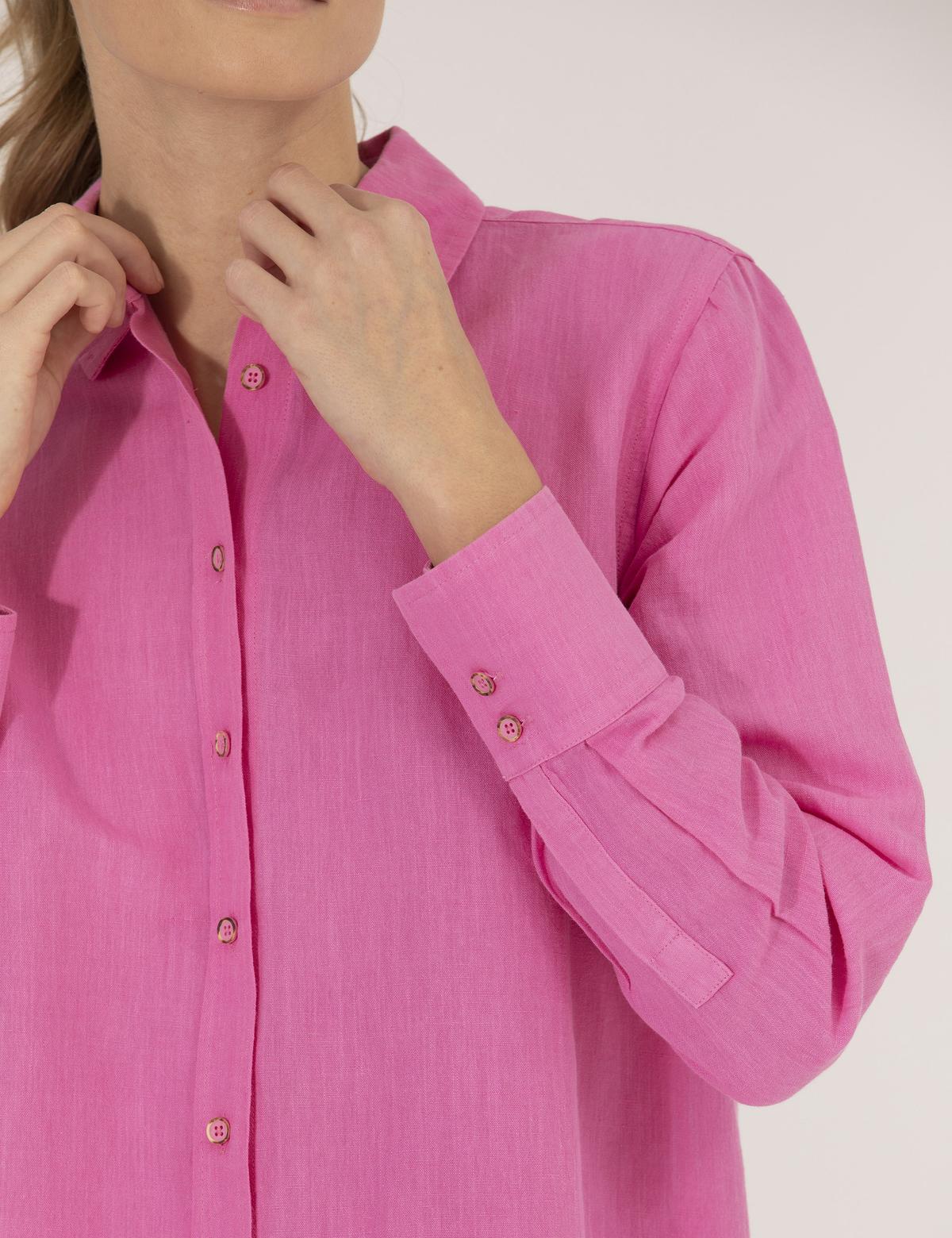 Pembe Keten Karışımlı Gömlek - 50262568027