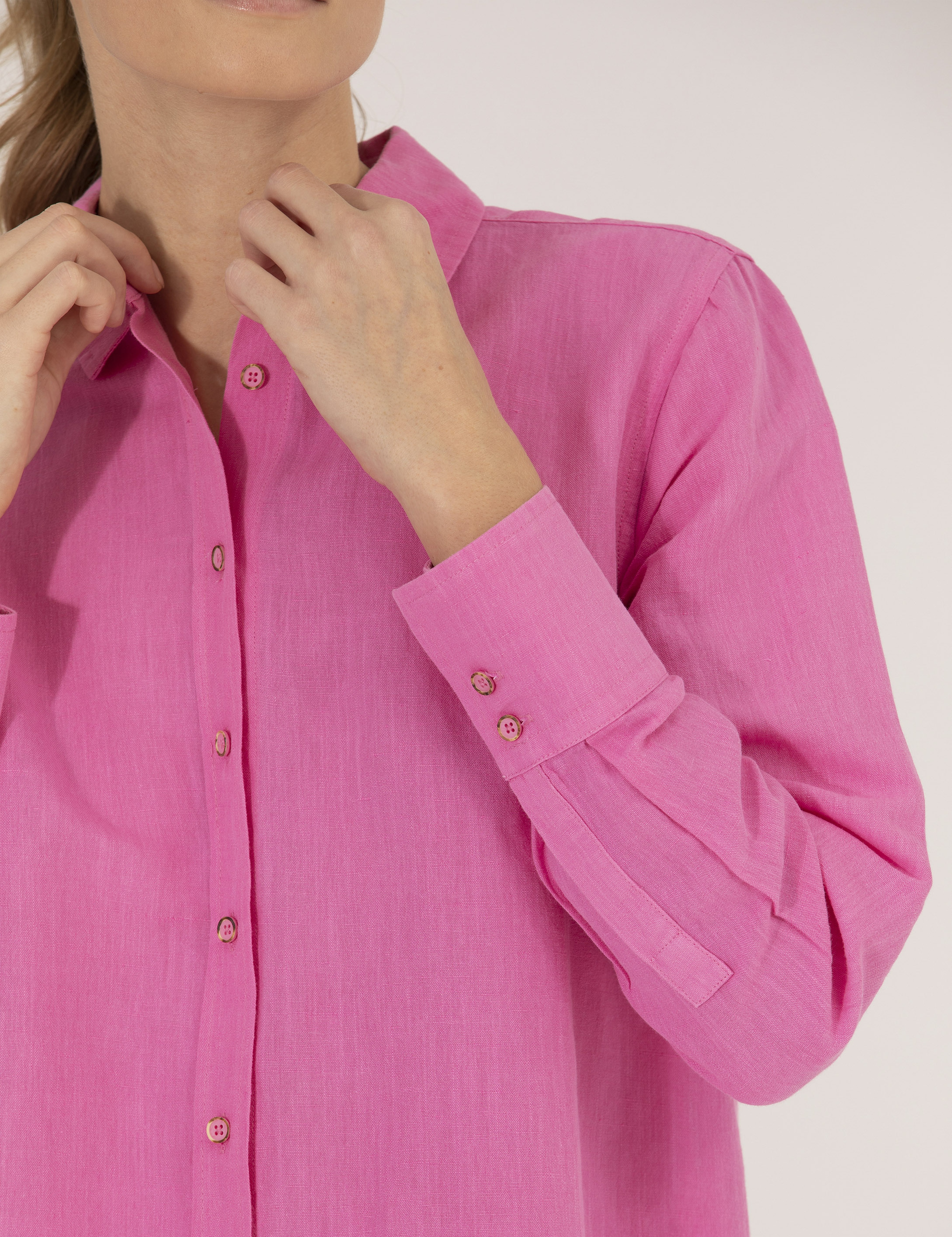 Pembe Keten Karışımlı Gömlek - Image 7