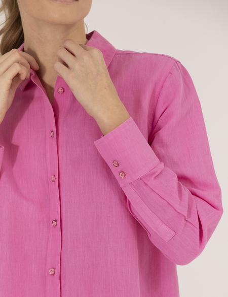 Pembe Keten Karışımlı Gömlek - 50262568027