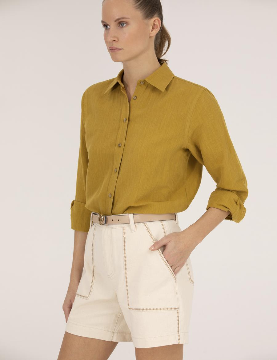 Yeşil Keten Karışımlı Gömlek