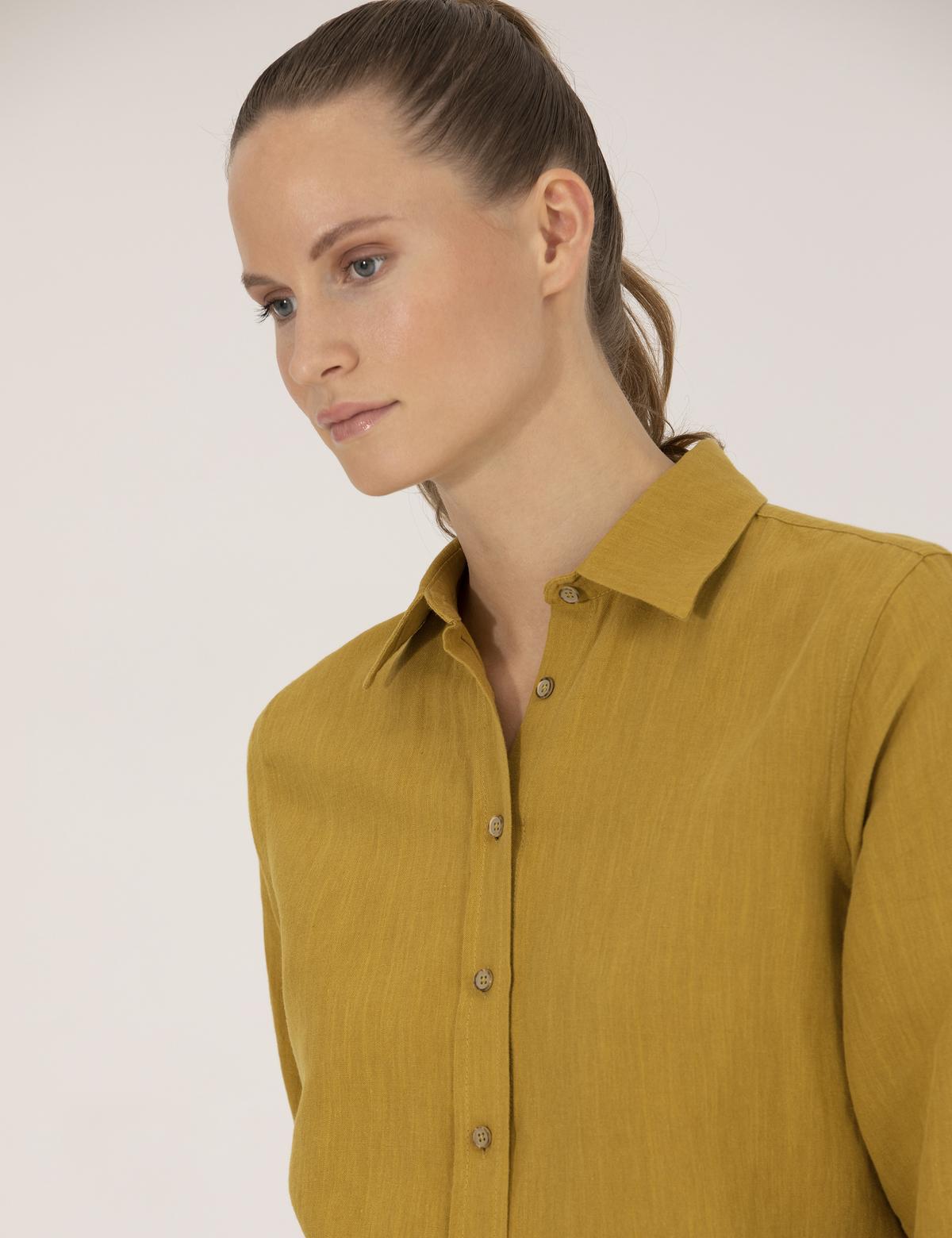 Yeşil Keten Karışımlı Gömlek - 50262568035