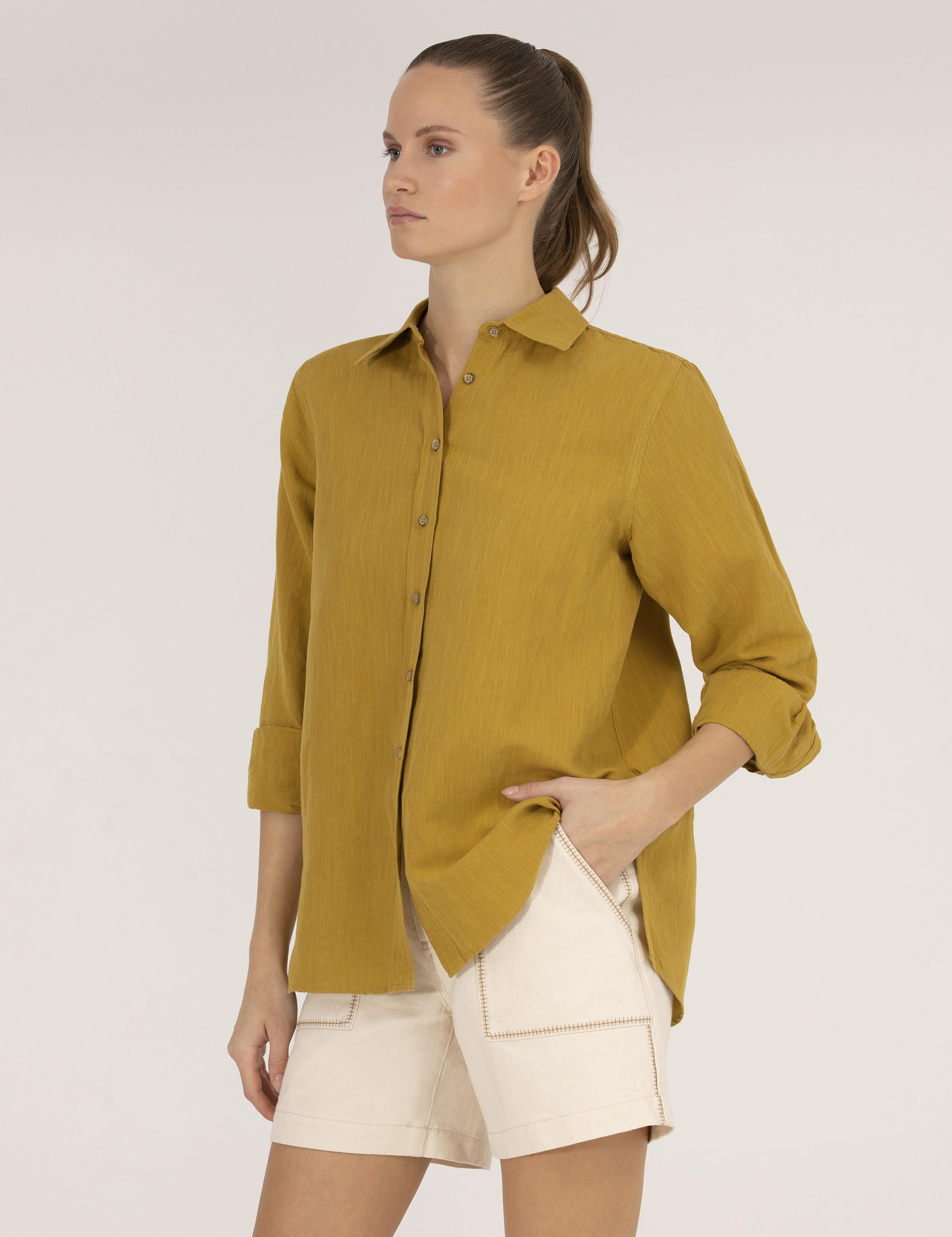 Yeşil Keten Karışımlı Gömlek