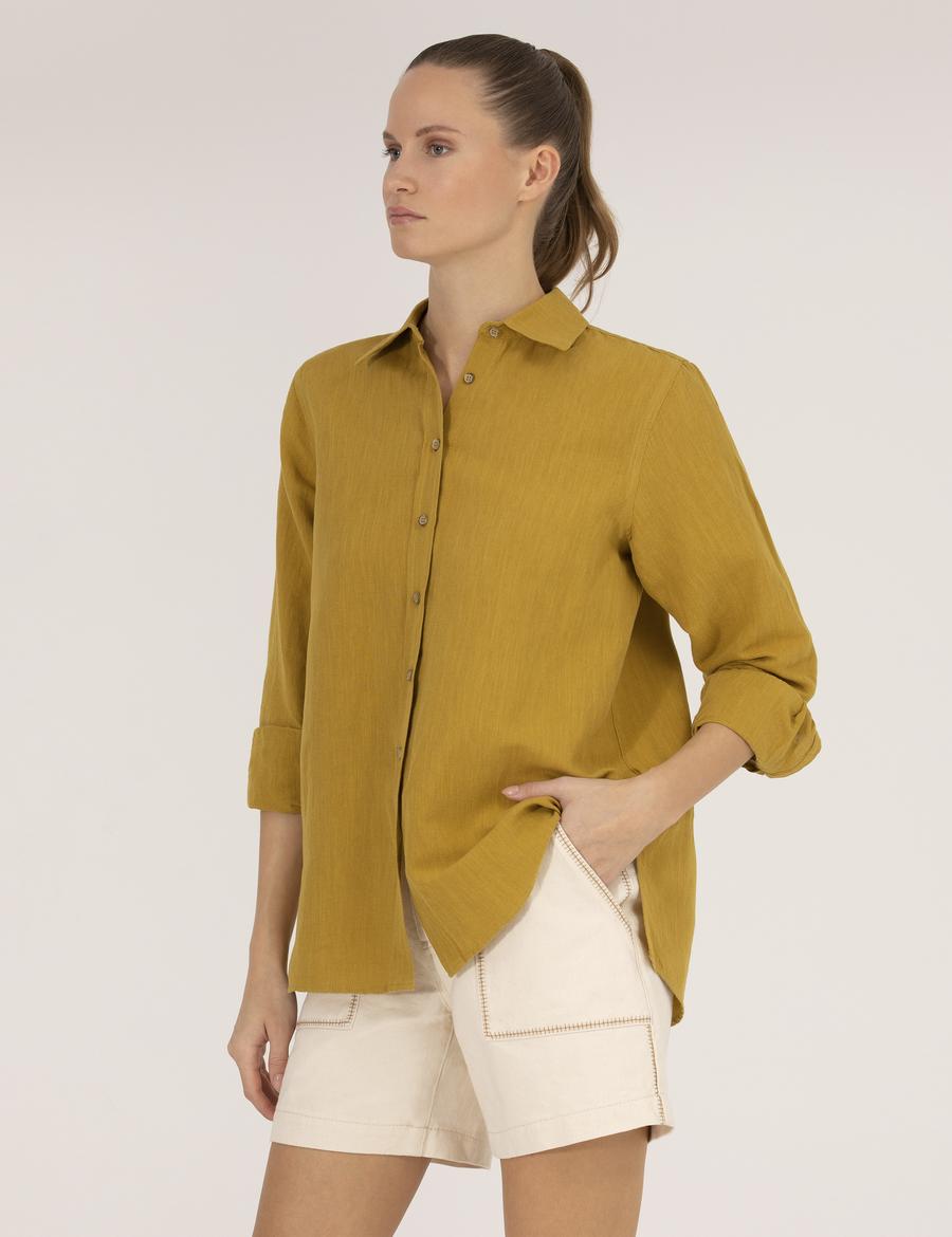 Yeşil Keten Karışımlı Gömlek