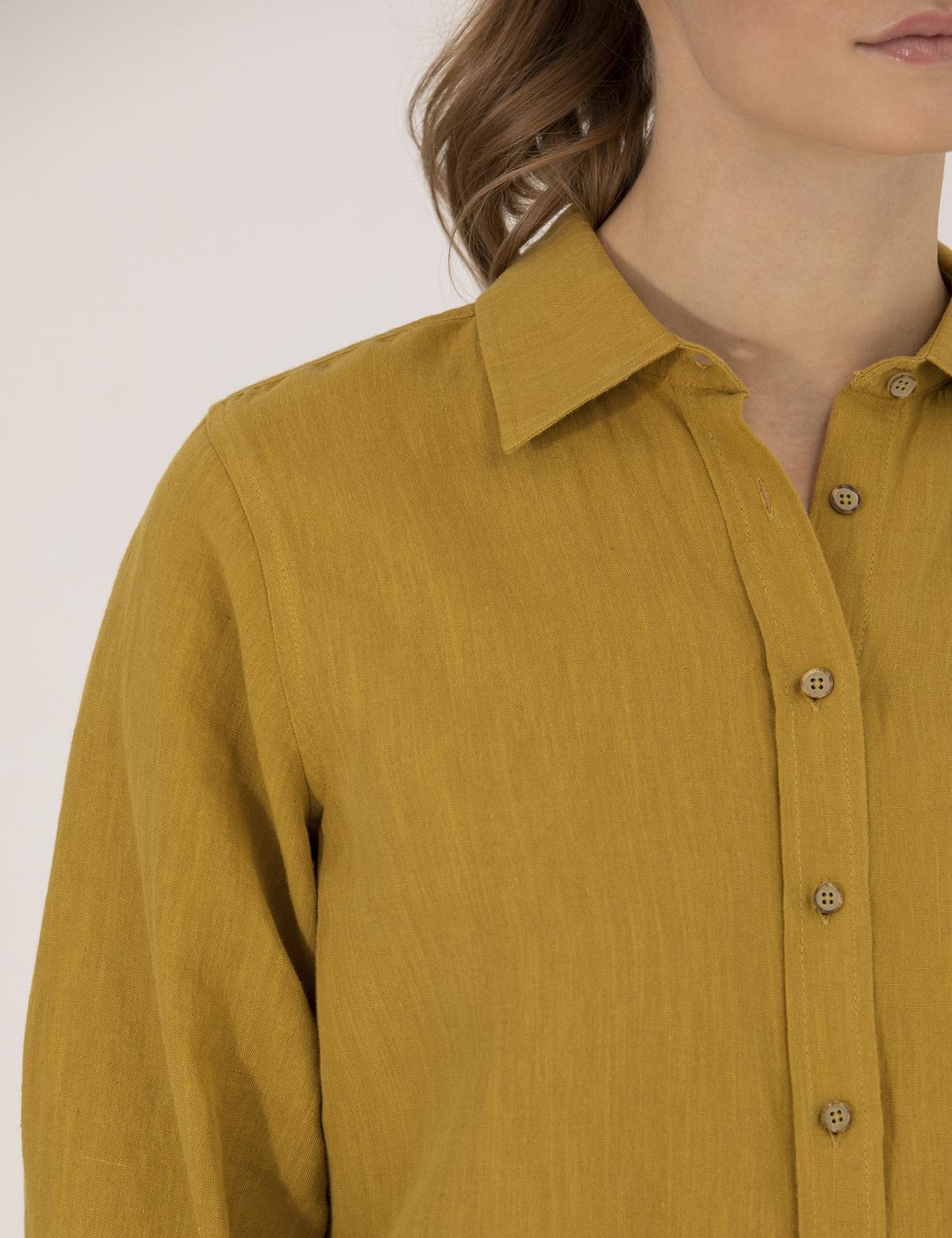 Yeşil Keten Karışımlı Gömlek - 50262568035