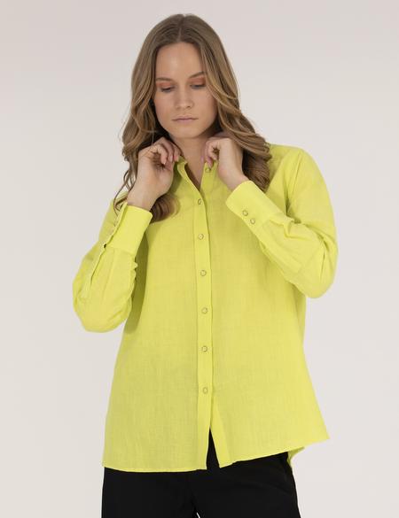 Sarı Keten Karışımlı Gömlek - 50262568040