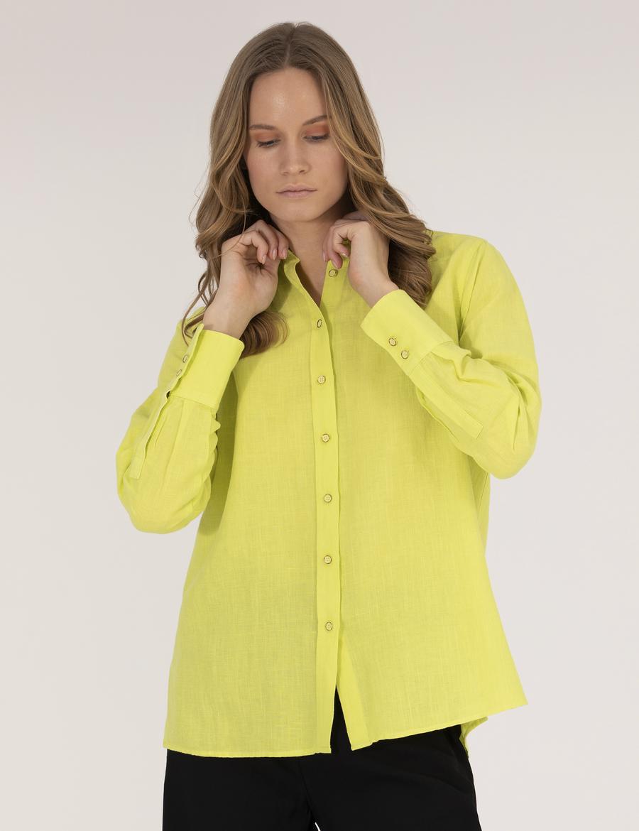 Sarı Keten Karışımlı Gömlek