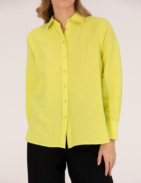 Sarı Keten Karışımlı Gömlek - 50262568040