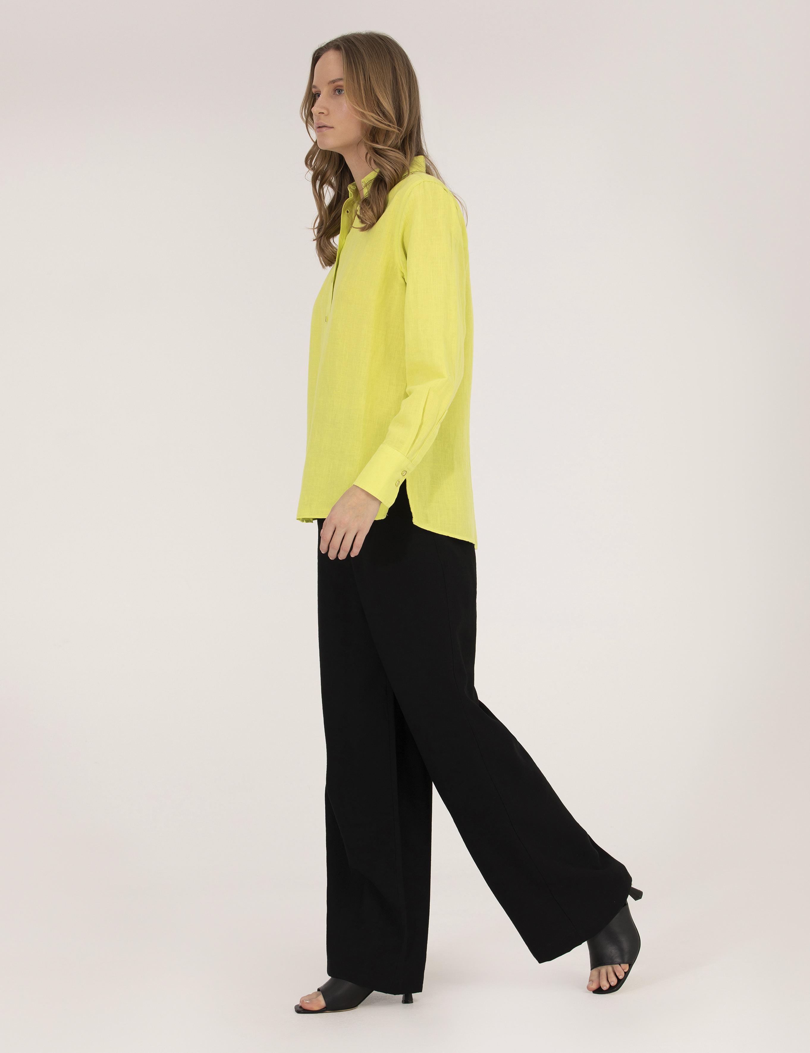 Sarı Keten Karışımlı Gömlek