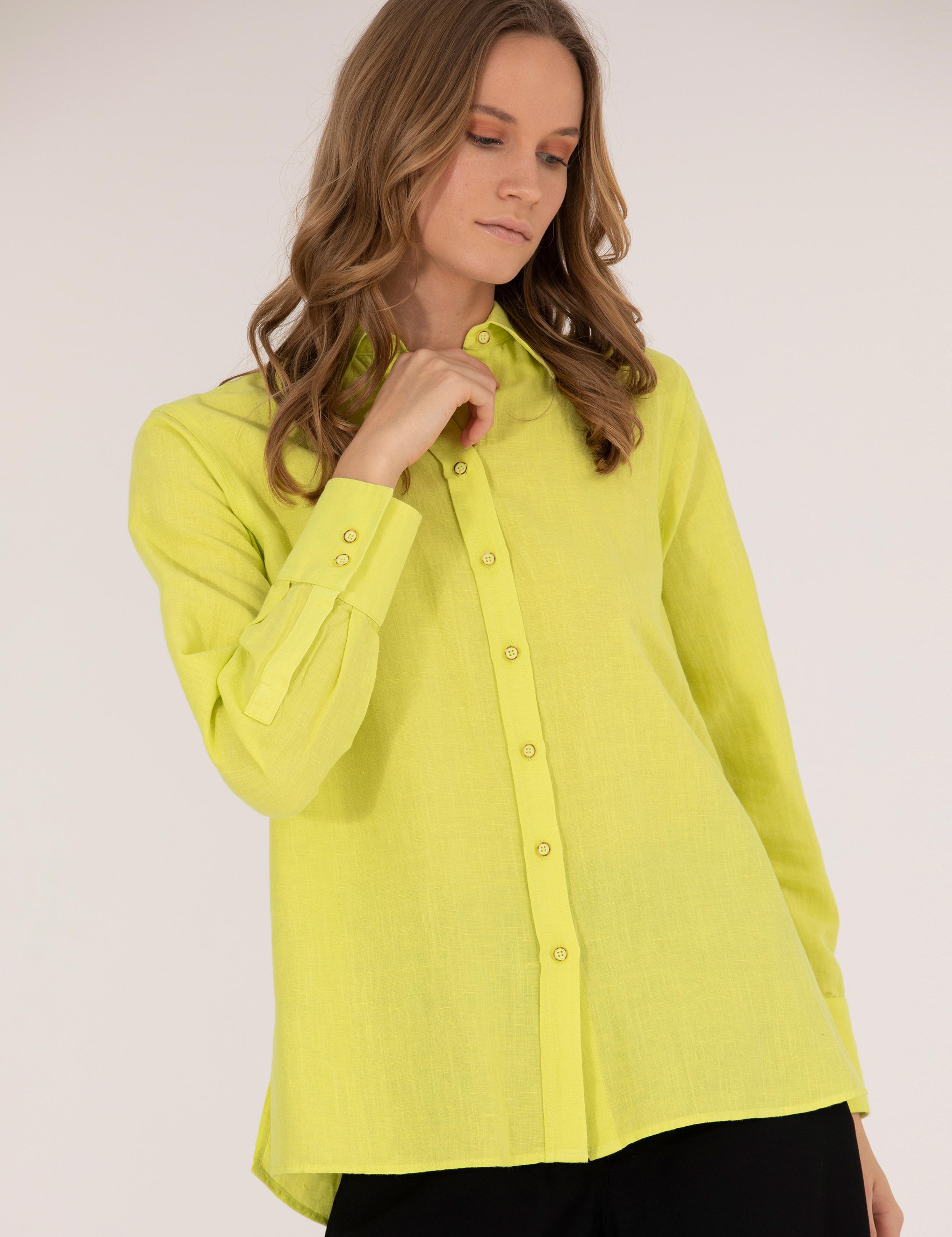 Sarı Keten Karışımlı Gömlek