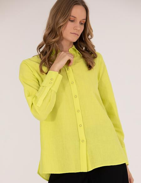 Sarı Keten Karışımlı Gömlek - 50262568040