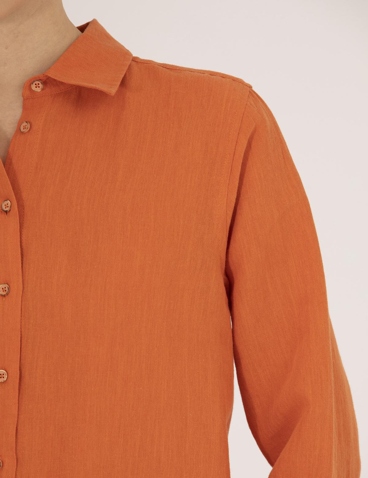 Turuncu Keten Karışımlı Gömlek - 50262568051