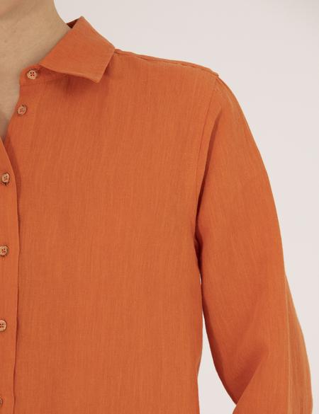 Turuncu Keten Karışımlı Gömlek - 50262568051