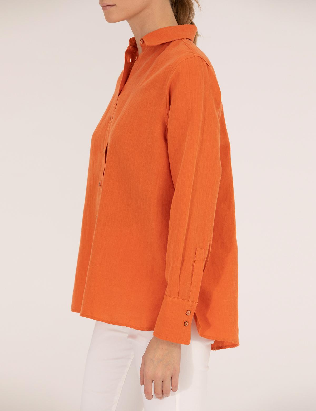 Turuncu Keten Karışımlı Gömlek - 50262568051