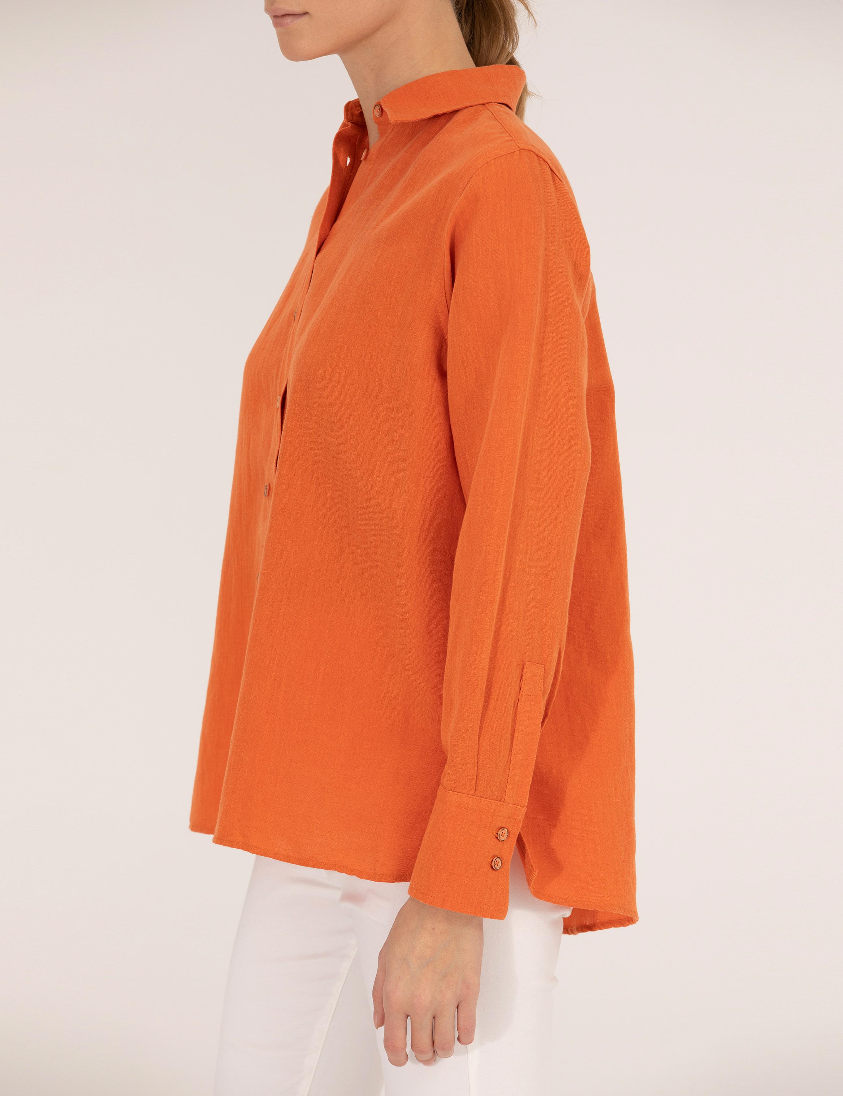 Turuncu Keten Karışımlı Gömlek