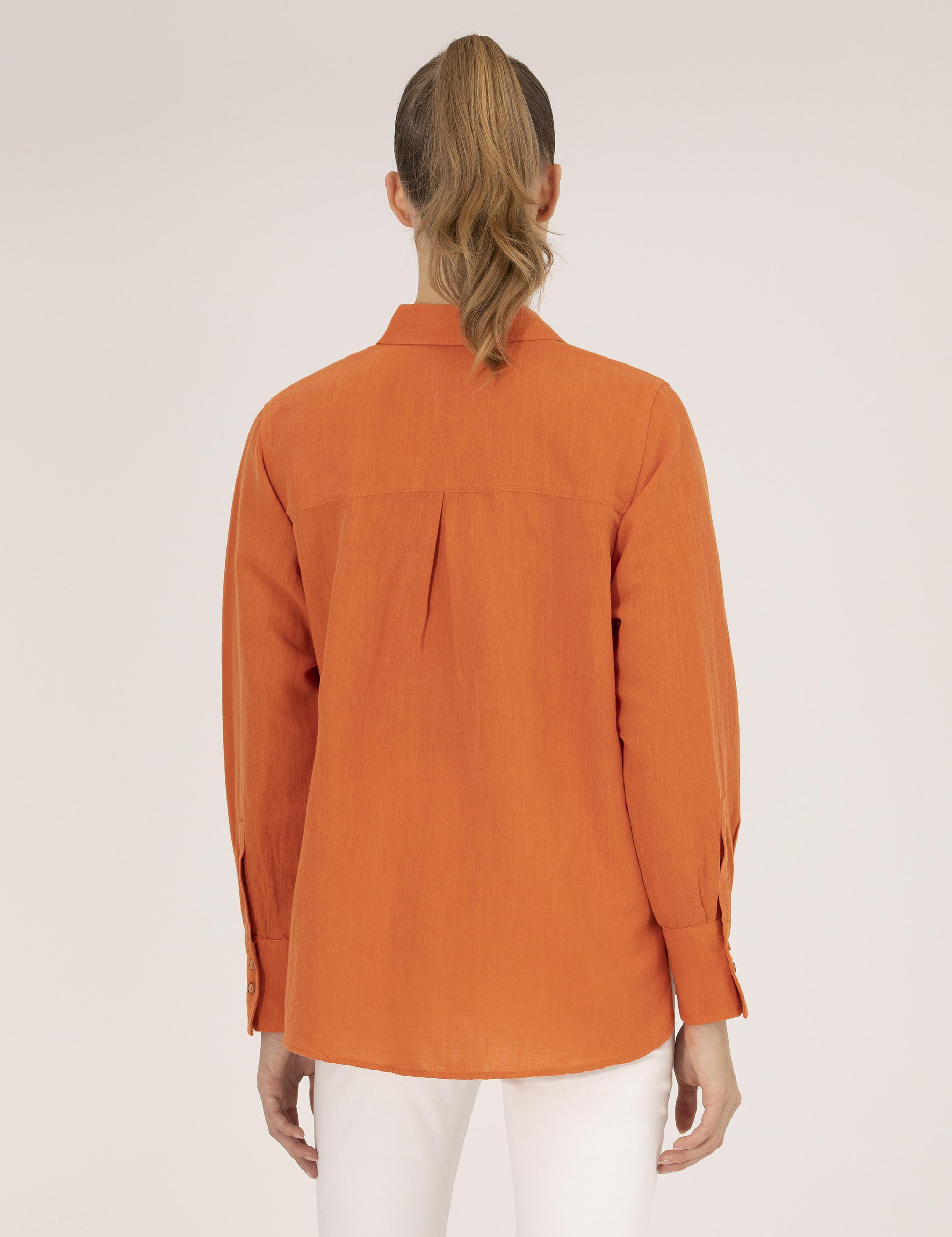 Turuncu Keten Karışımlı Gömlek