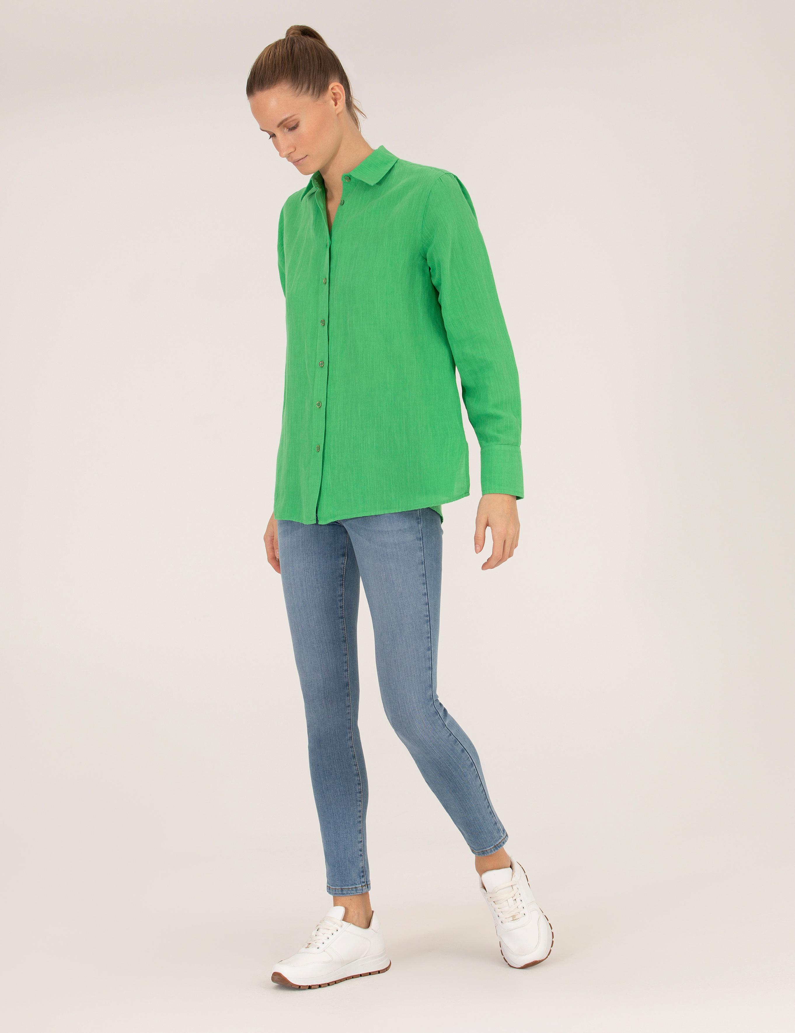 Yeşil Keten Karışımlı Gömlek