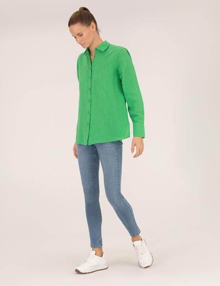 Yeşil Keten Karışımlı Gömlek - 50262568067