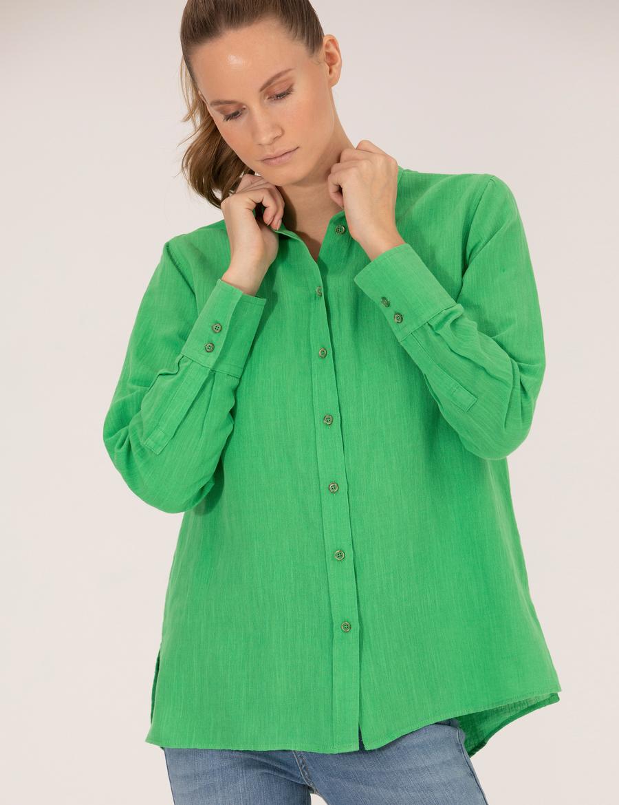 Yeşil Keten Karışımlı Gömlek