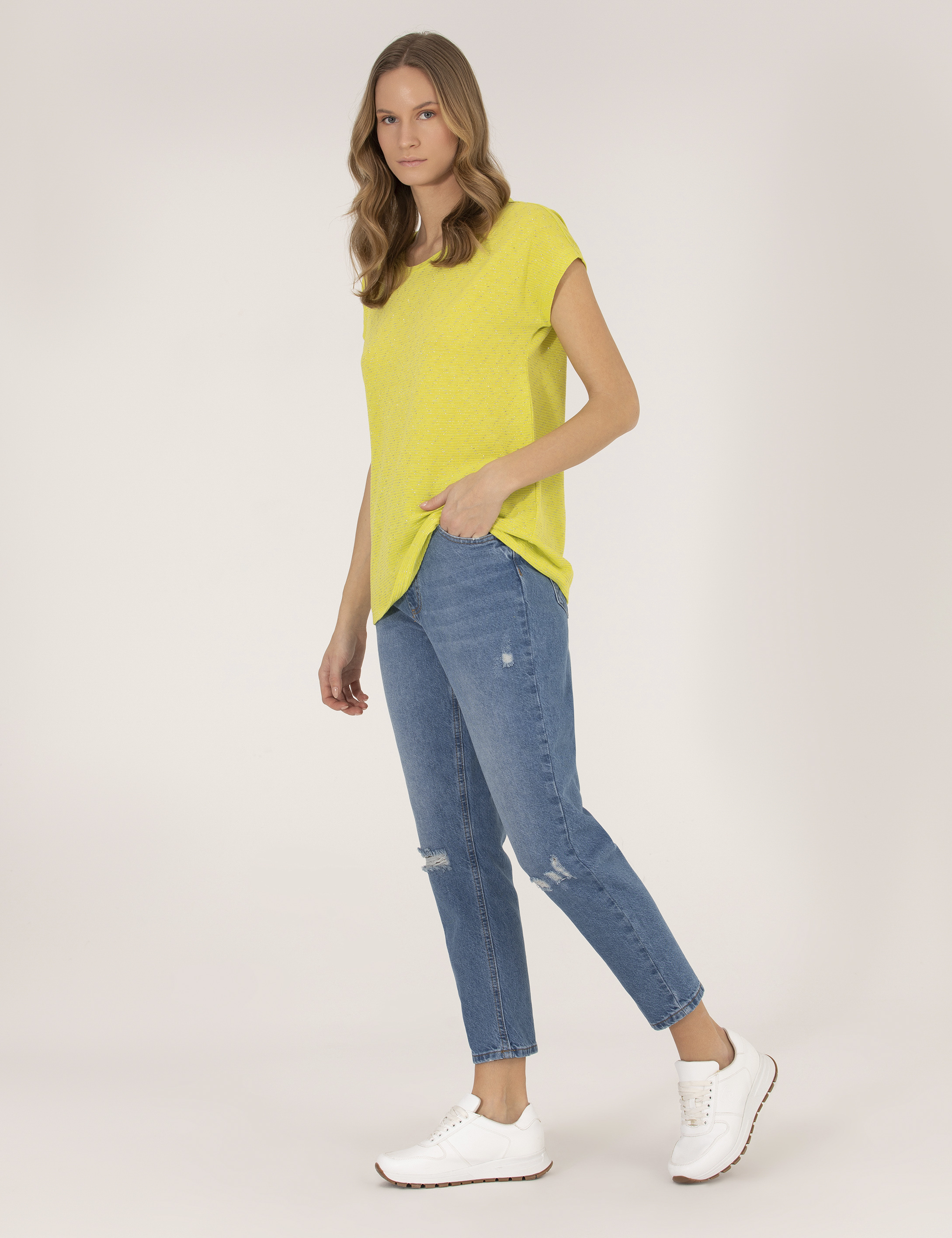 Pierre Cardin Mavi Mom Fit Jean Pantolon görsel 3