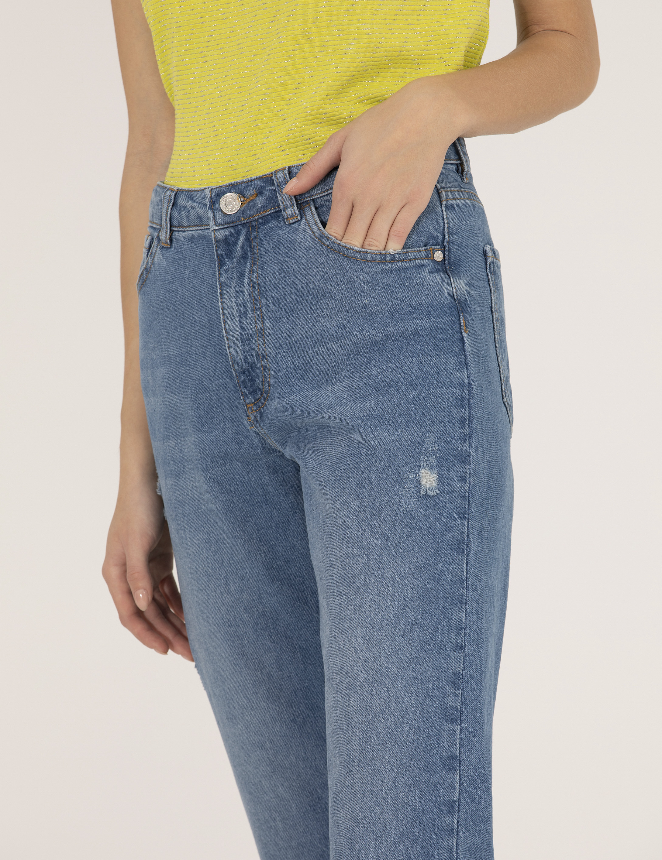 Pierre Cardin Mavi Mom Fit Jean Pantolon görsel 5