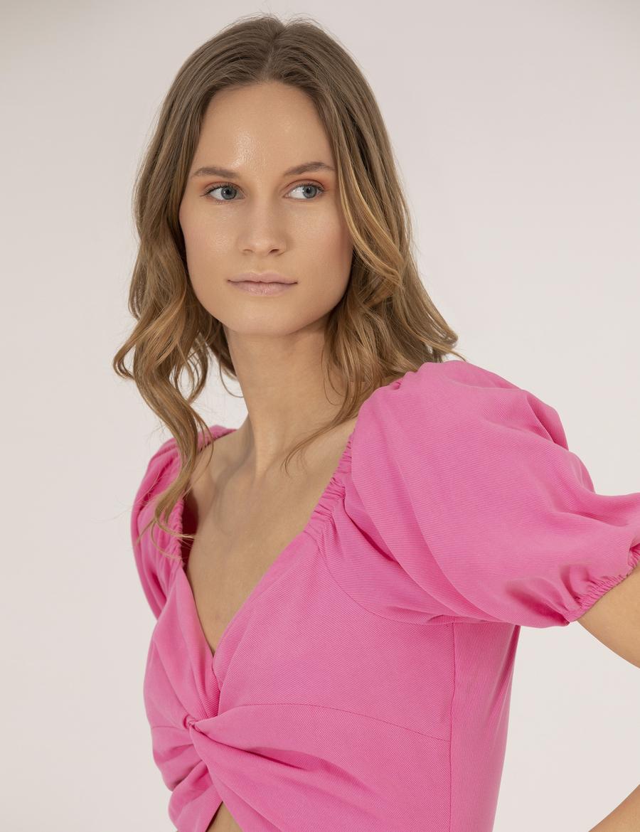 Pembe Slim Fit Dokuma Elbise