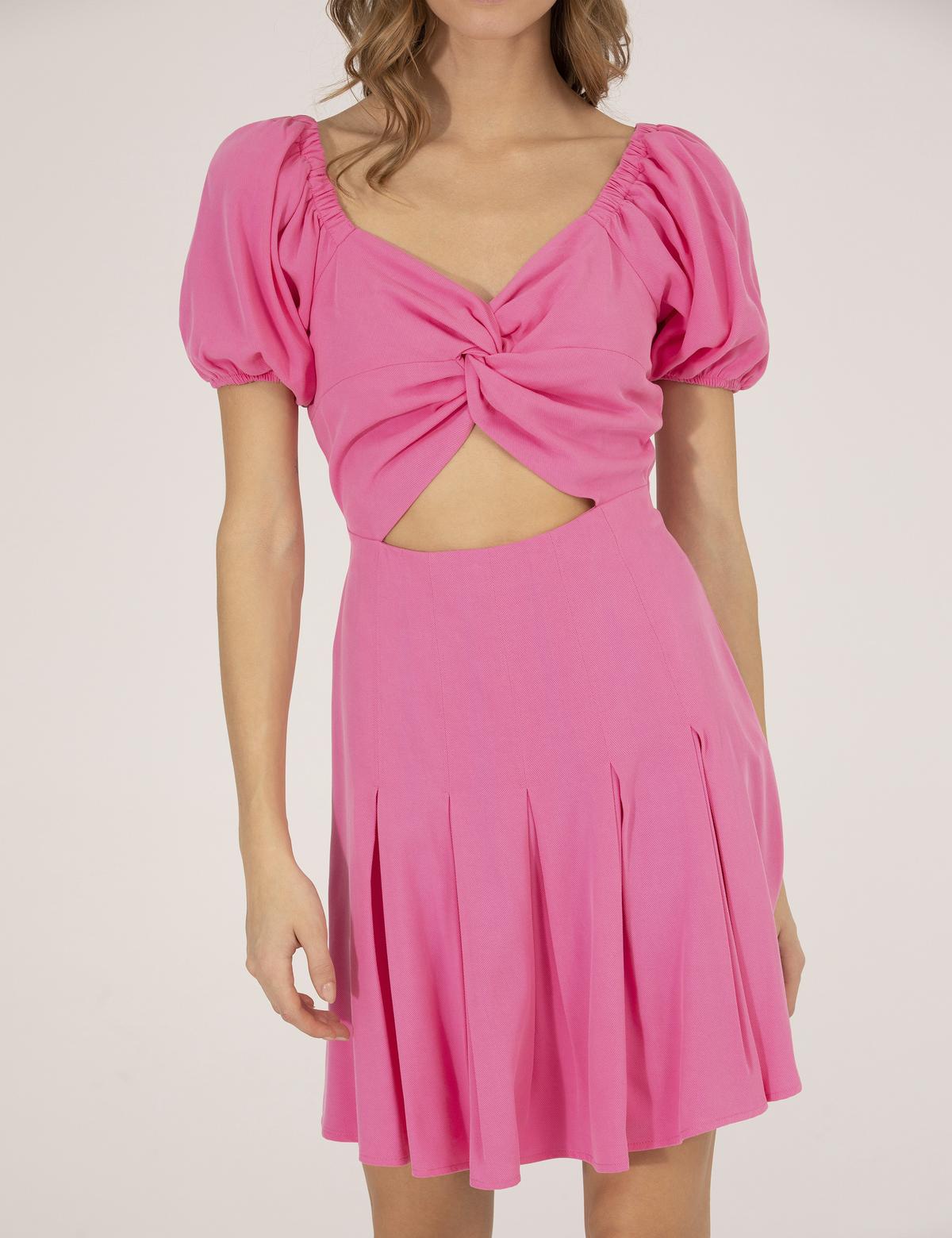 Pembe Slim Fit Dokuma Elbise - 50262622031