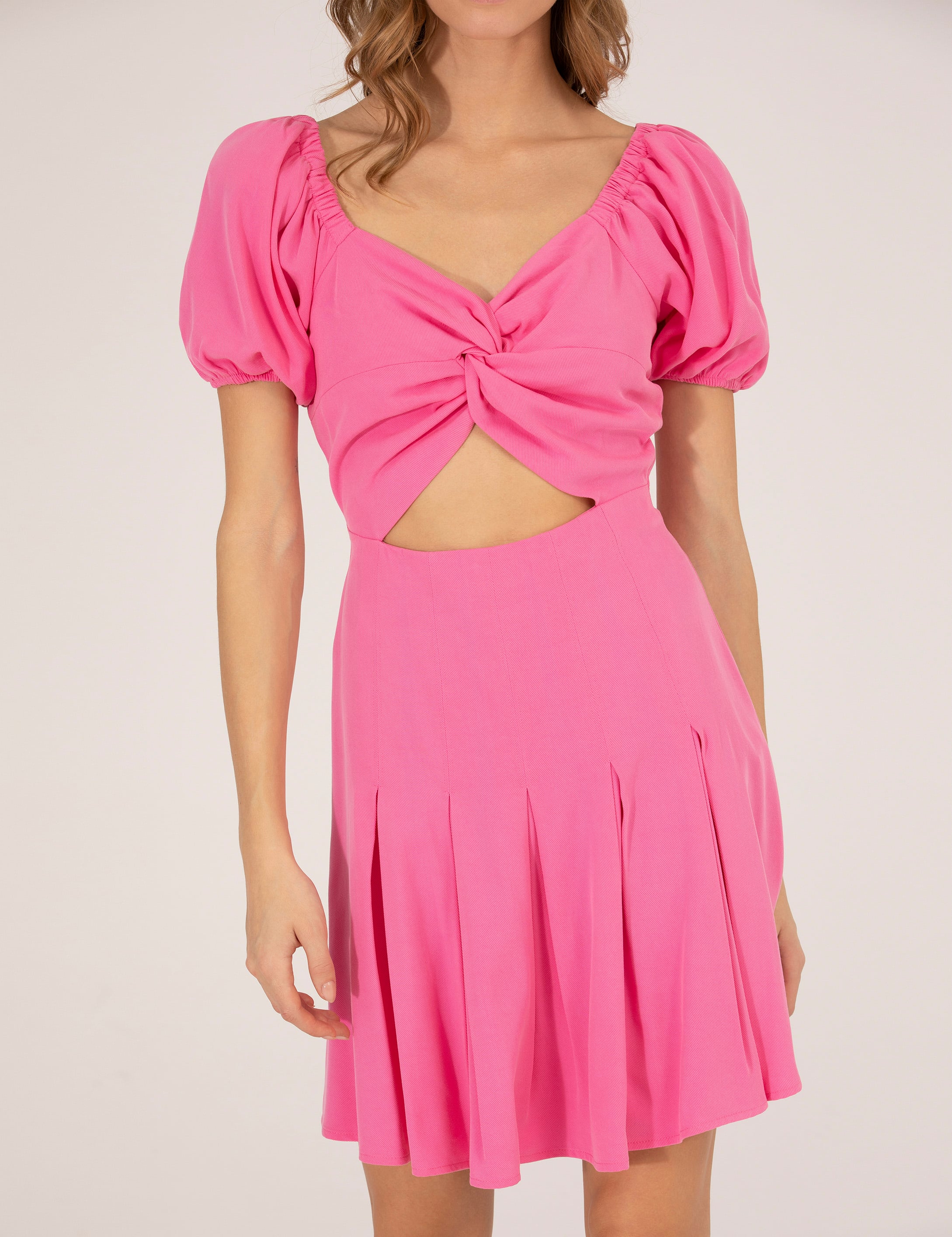 Pembe Slim Fit Dokuma Elbise
