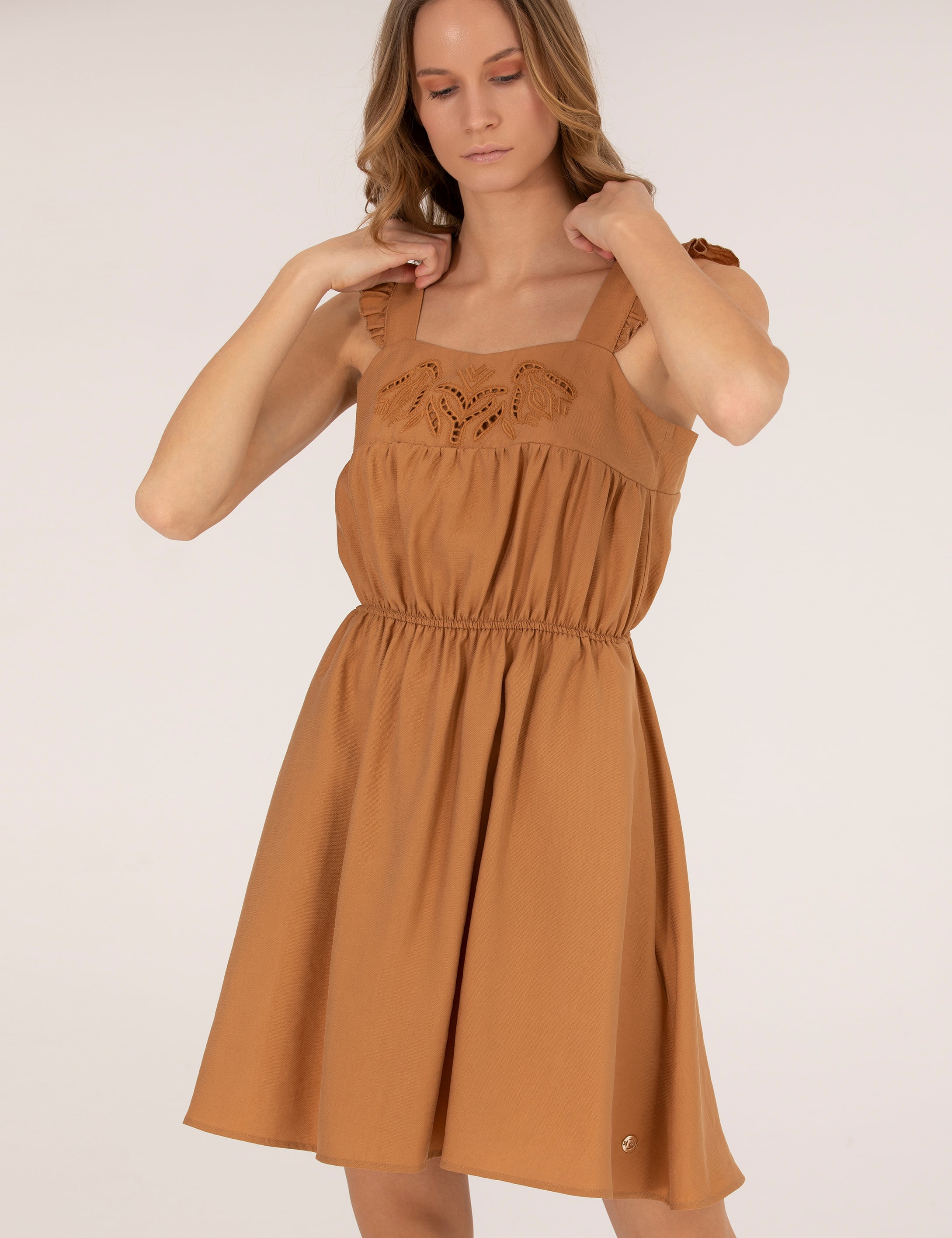 Camel Regular Fit Dokuma Elbise - Image 2