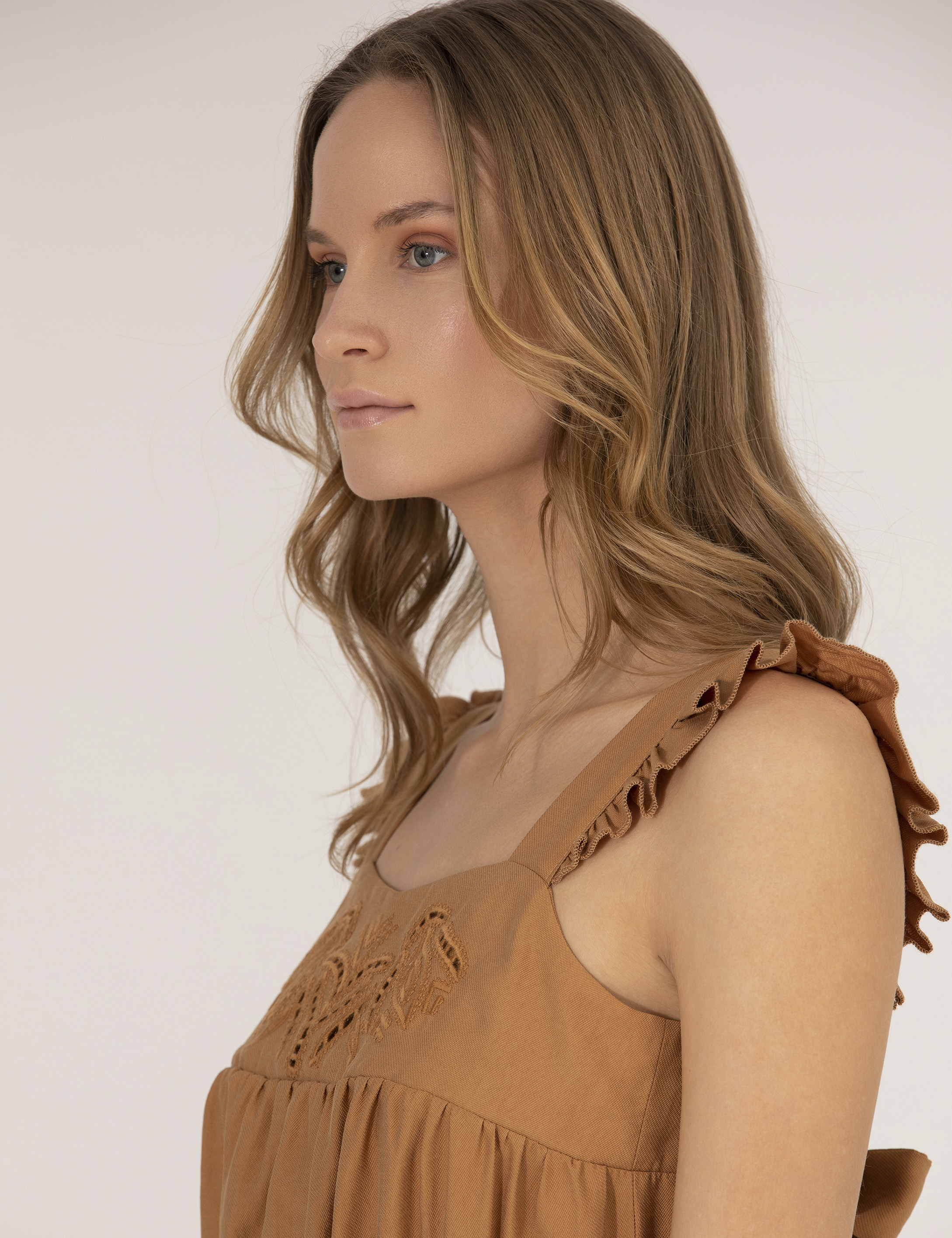 Camel Regular Fit Dokuma Elbise - Image 3