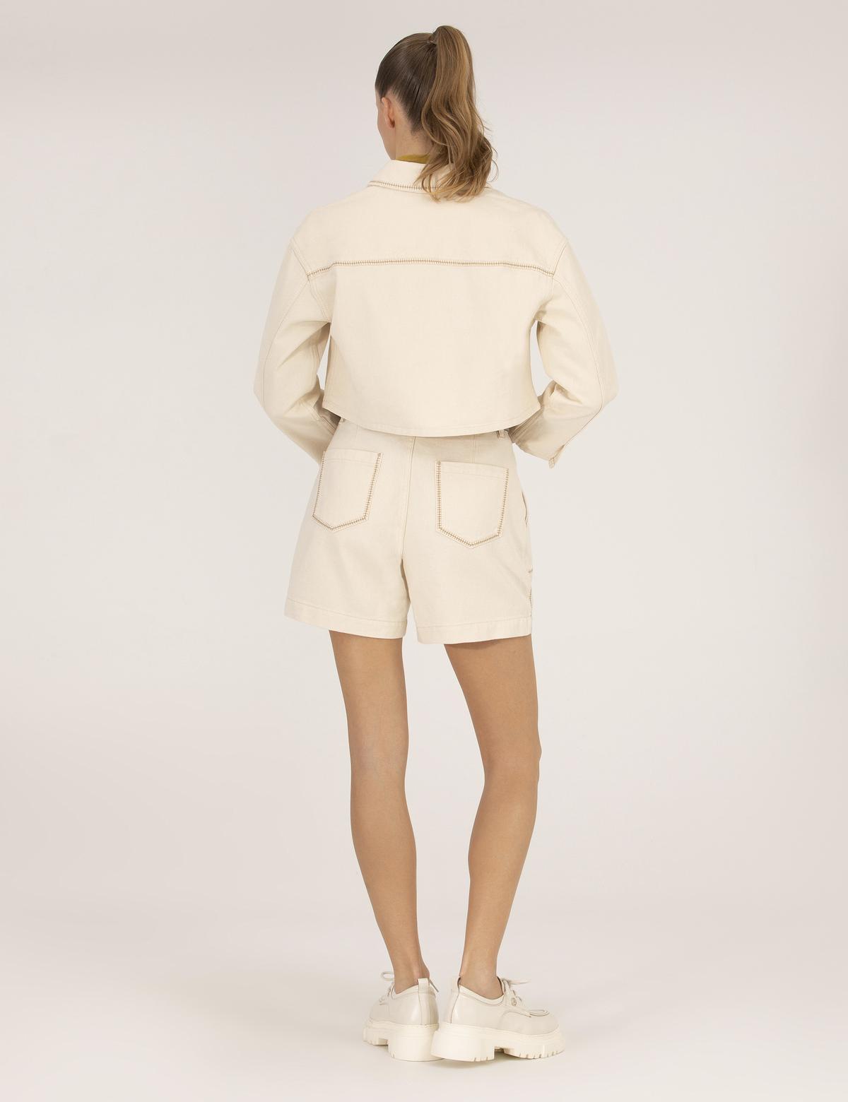 Krem Rahat Kesim Jean Şort - 50262767004