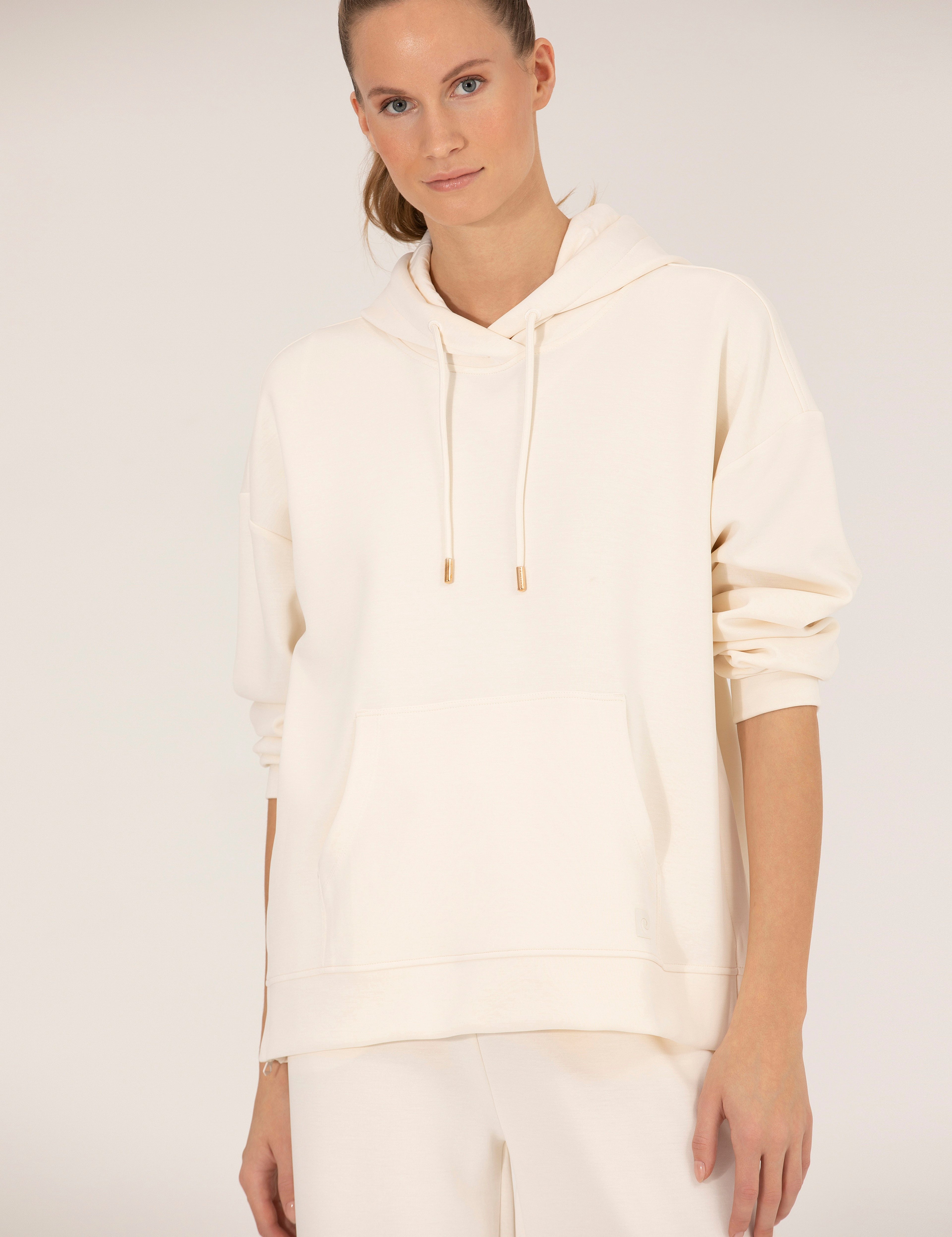 Ekru Comfort Fit Kapüşonlu Sweatshirt - Image 3