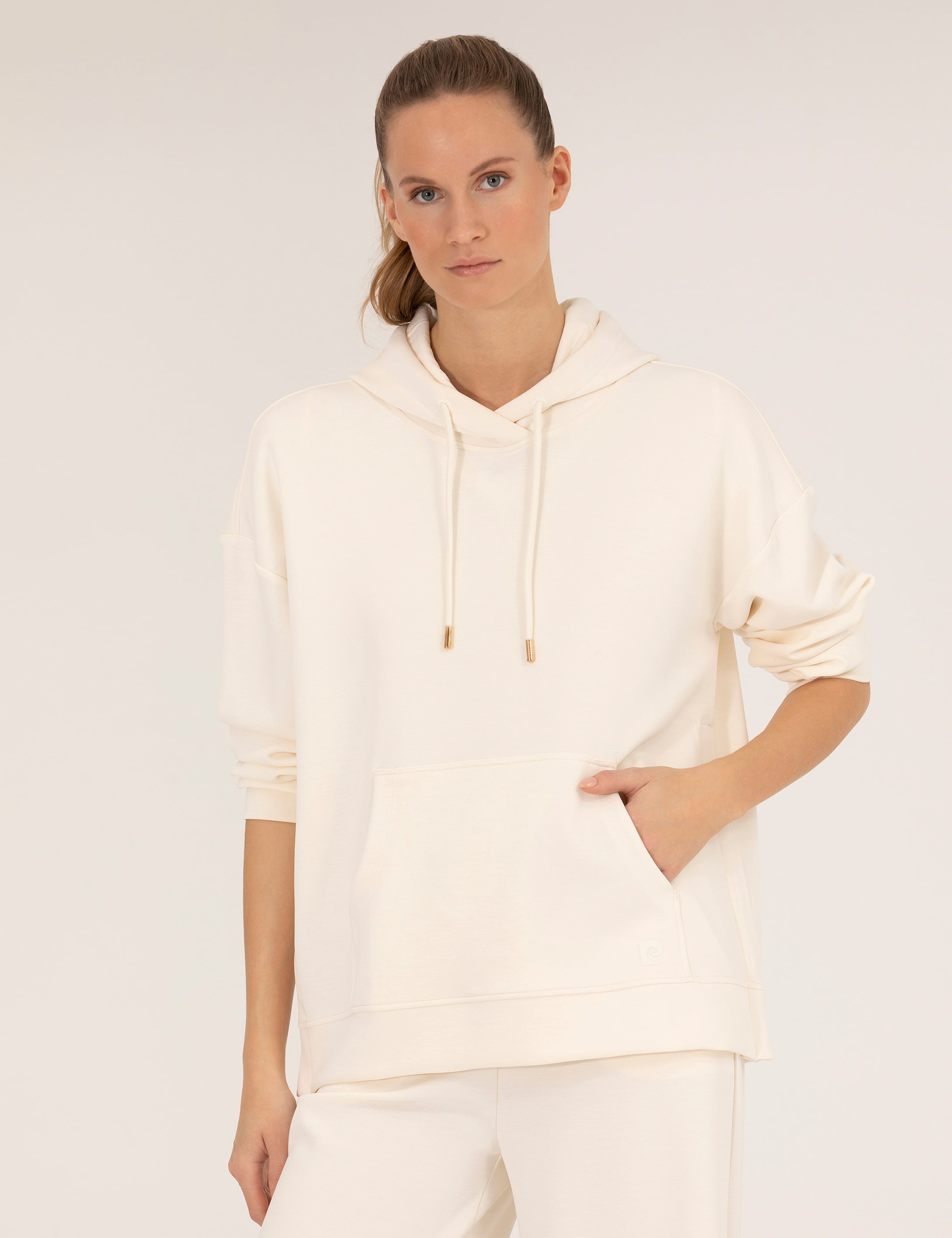 Ekru Comfort Fit Kapüşonlu Sweatshirt