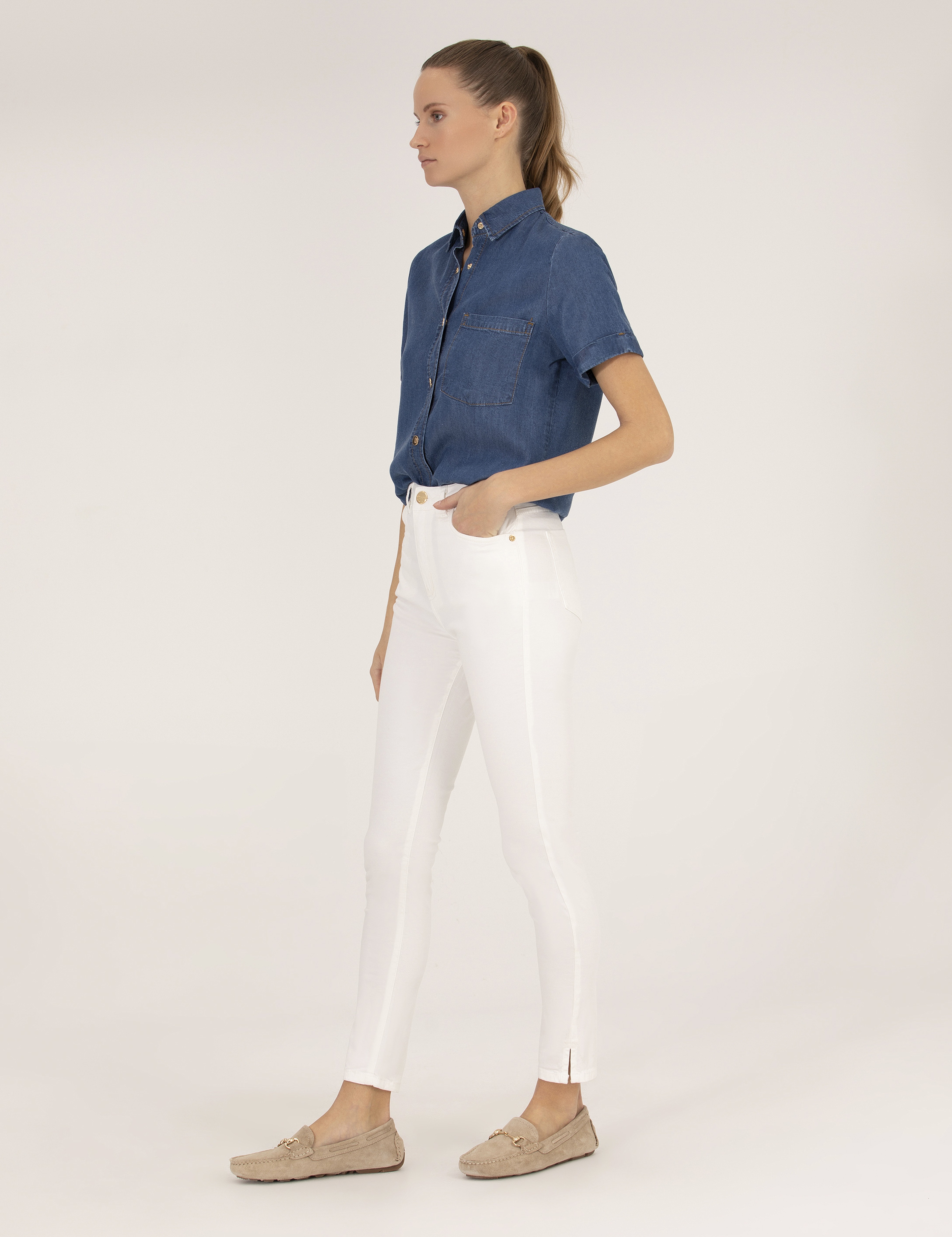Ekru Skinny Fit Pantolon