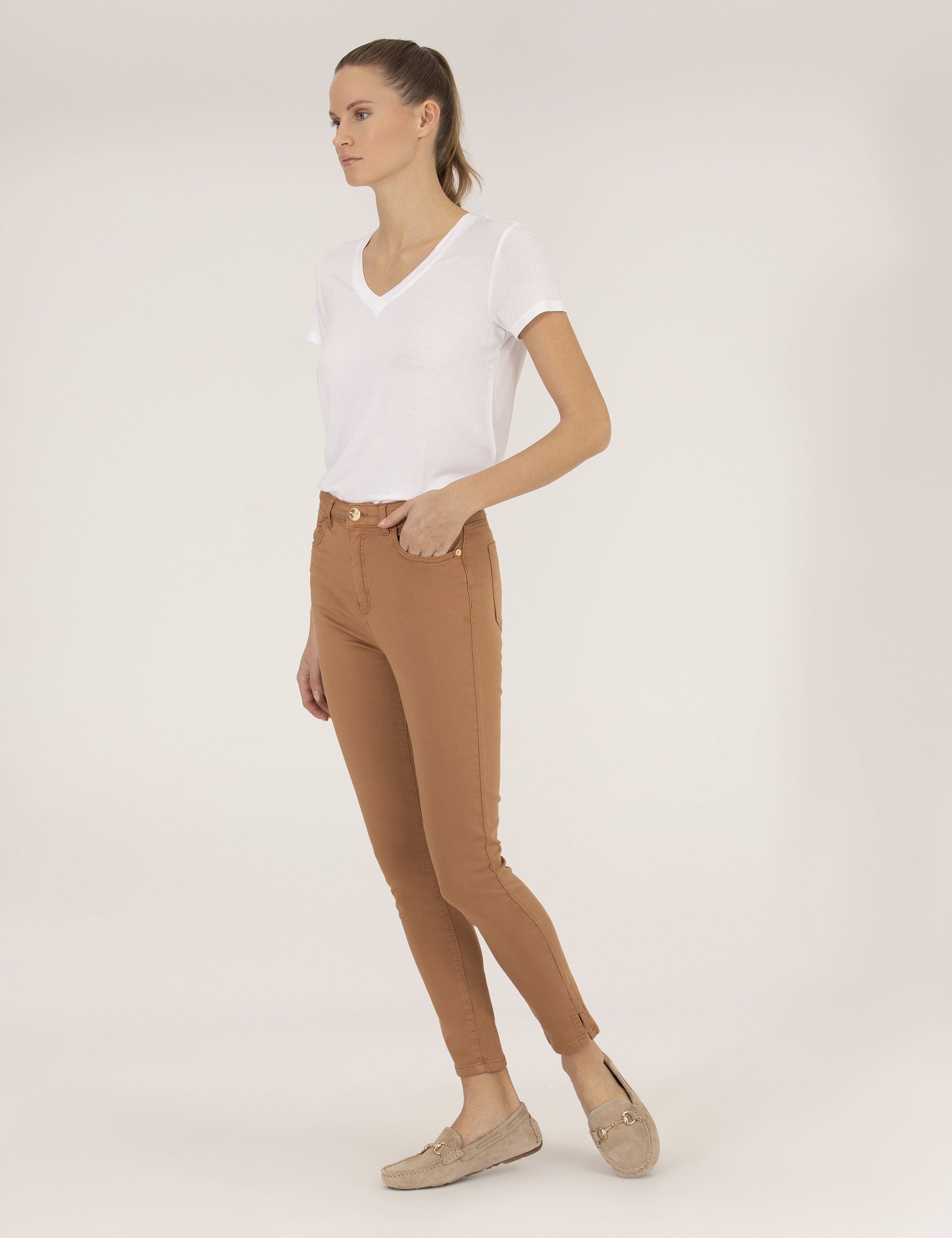 Kahverengi Skinny Fit Pantolon - Image 3