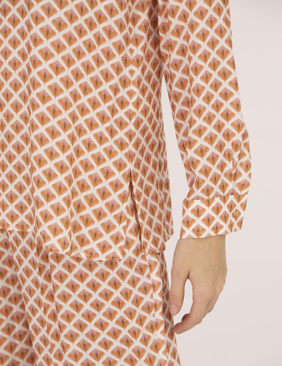 Turuncu Regular Fit Desenli Uzun Kollu Gömlek