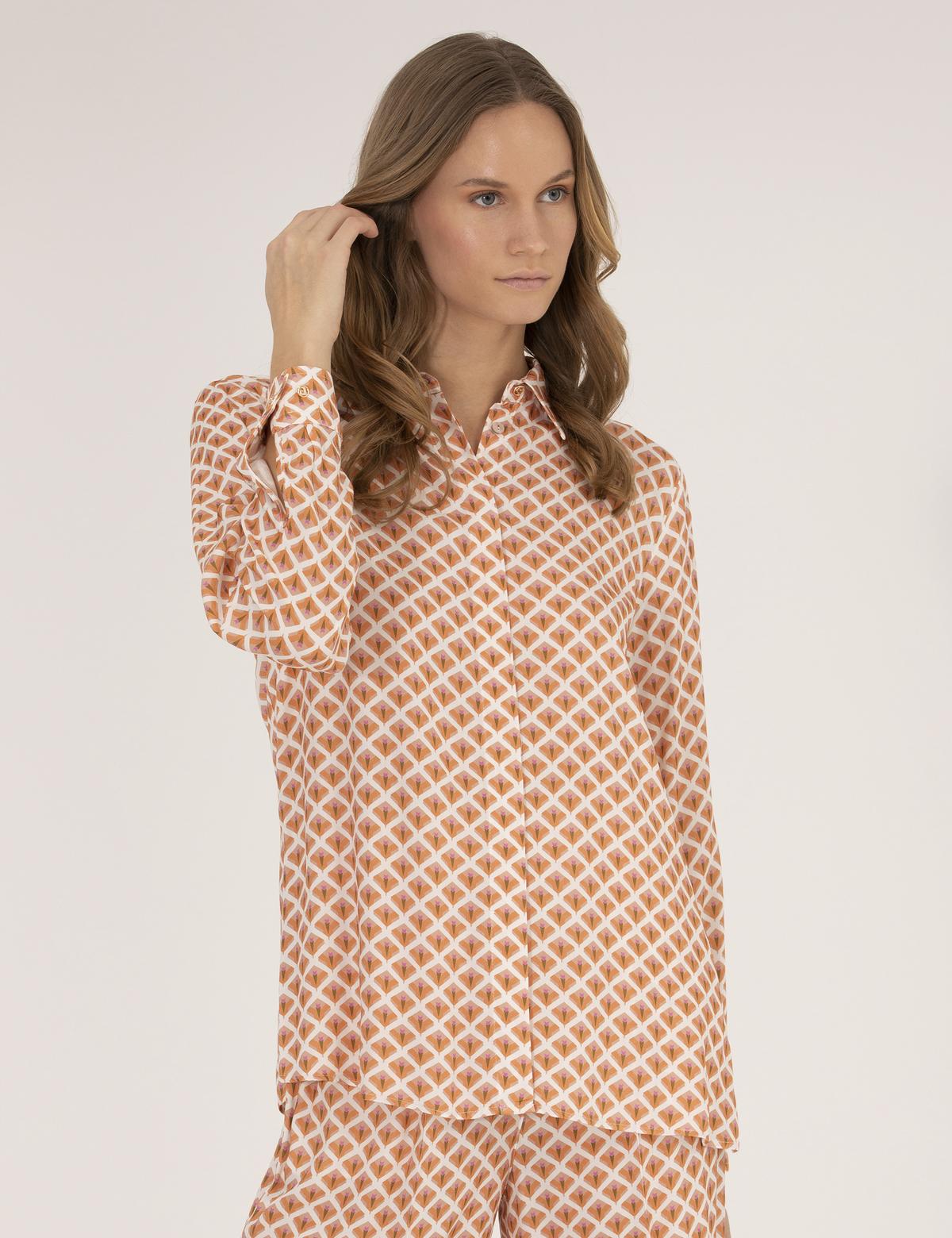 Turuncu Regular Fit Desenli Uzun Kollu Gömlek