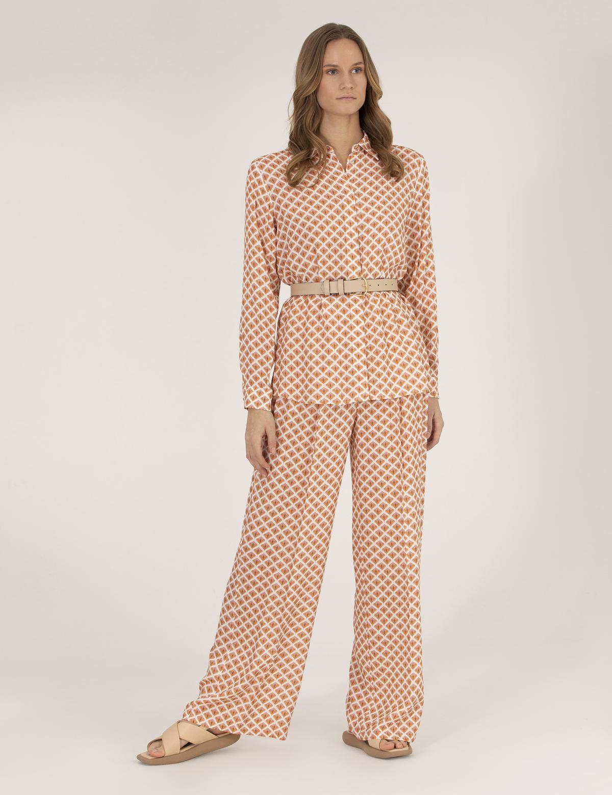 Turuncu Regular Fit Desenli Uzun Kollu Gömlek - 50265946002