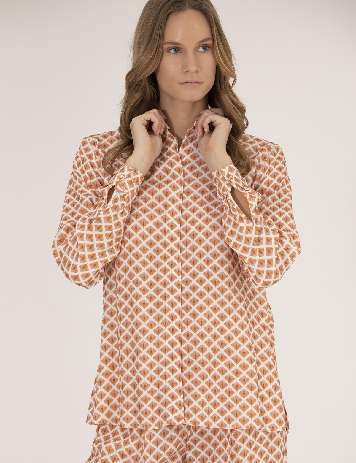 Turuncu Regular Fit Desenli Uzun Kollu Gömlek - 50265946002