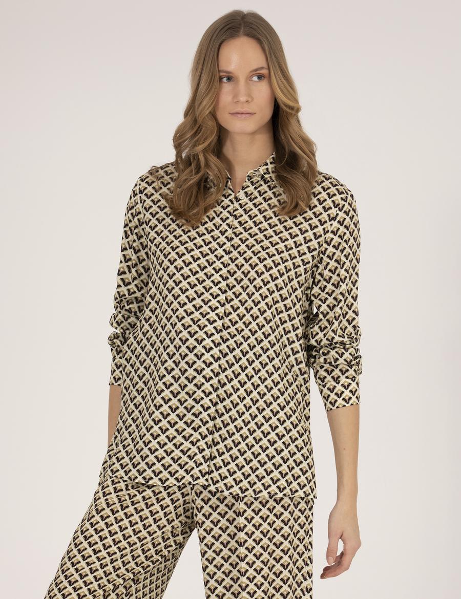 Siyah Regular Fit Desenli Uzun Kollu Gömlek