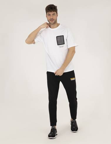 Beyaz Comfort Fit Baskılı Bisiklet Yaka Tişört