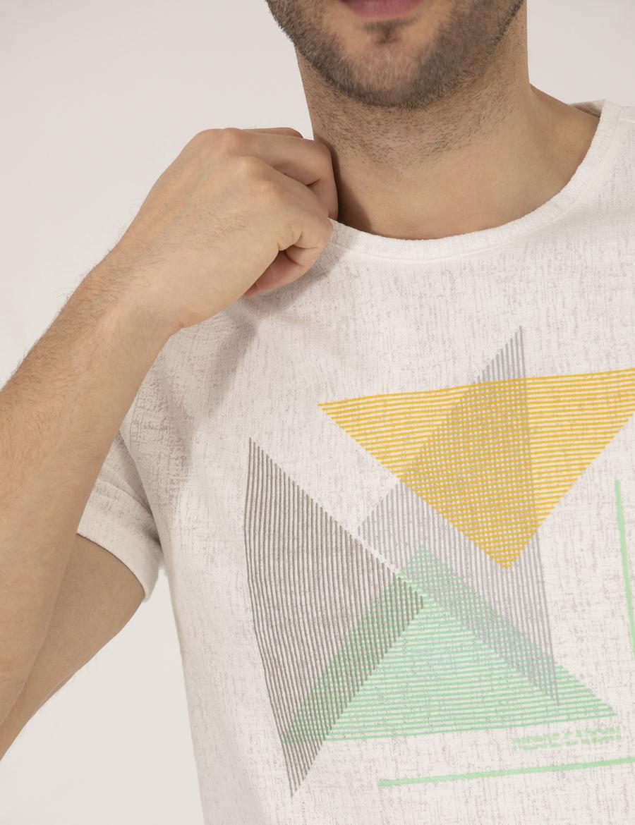 Açık Yeşil Slim Fit Baskılı Bisiklet Yaka Tişört