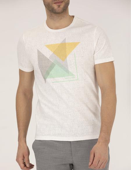 Açık Yeşil Slim Fit Baskılı Bisiklet Yaka Tişört - 50264854025