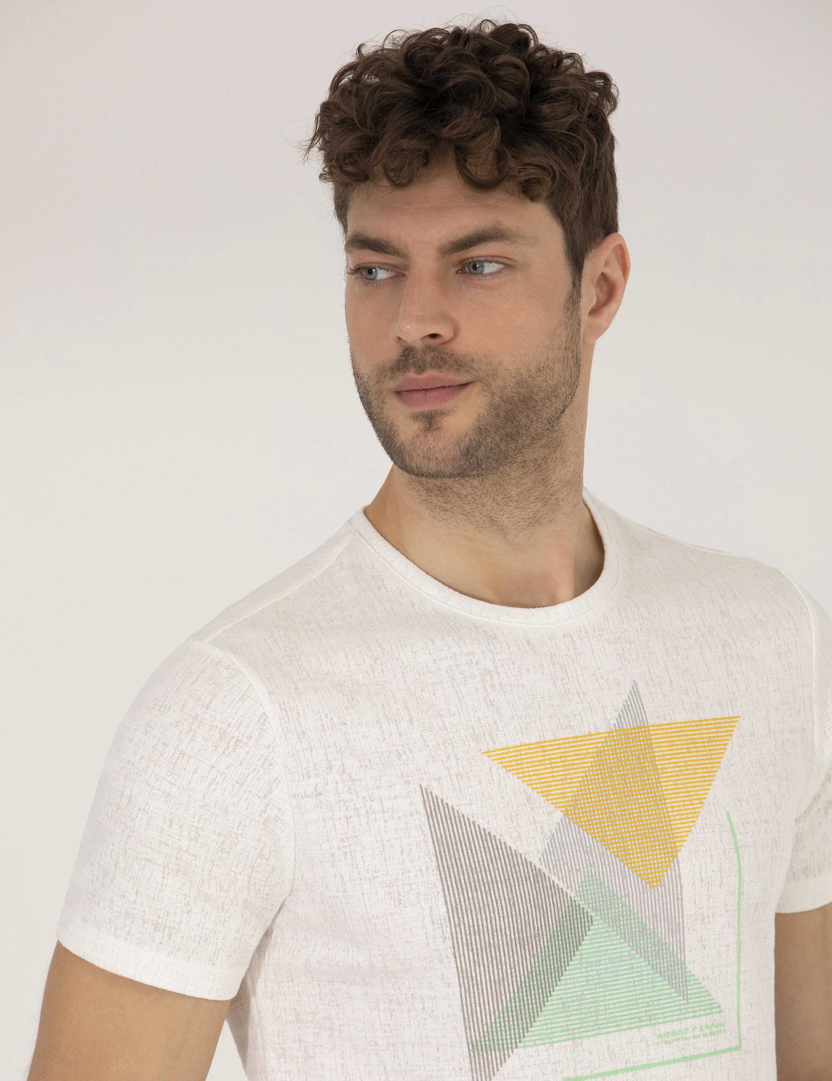 Açık Yeşil Slim Fit Baskılı Bisiklet Yaka Tişört