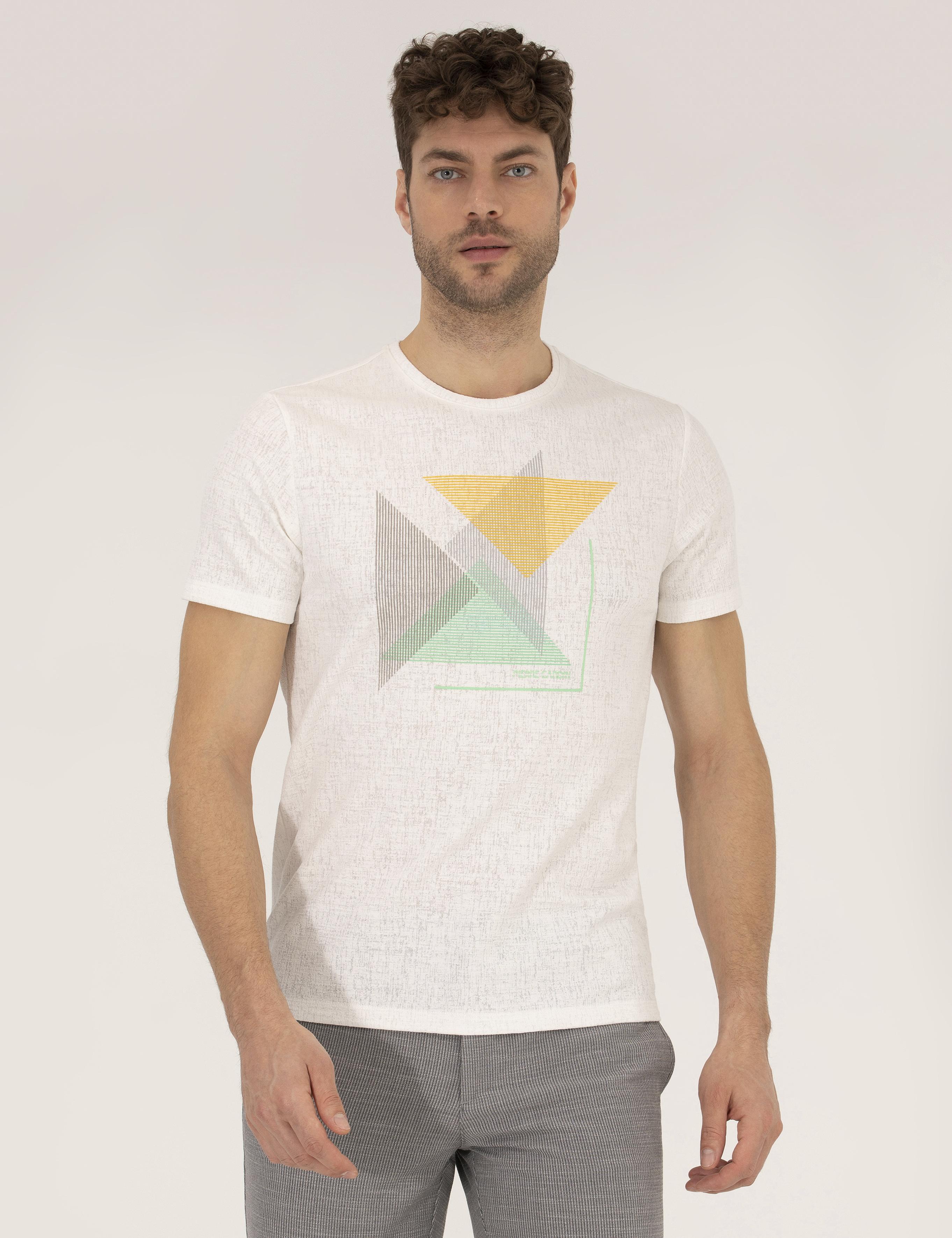 Açık Yeşil Slim Fit Baskılı Bisiklet Yaka Tişört