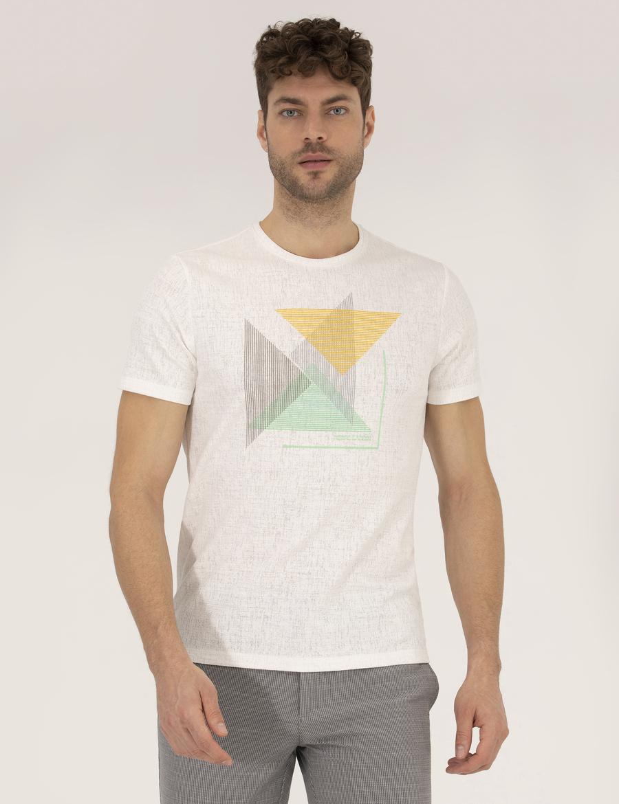 Açık Yeşil Slim Fit Baskılı Bisiklet Yaka Tişört